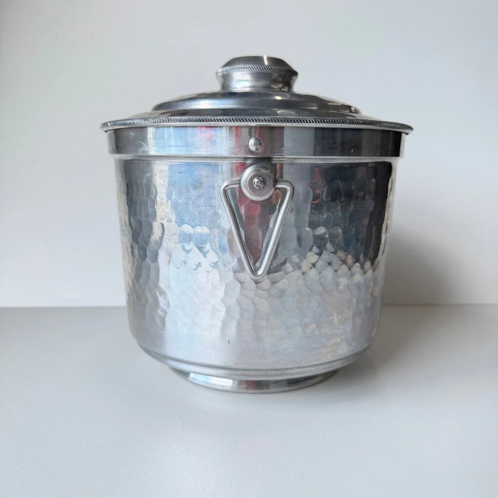 Vintage‎ Hammered Aluminum Ice Bucket Silver Mid Century Italy